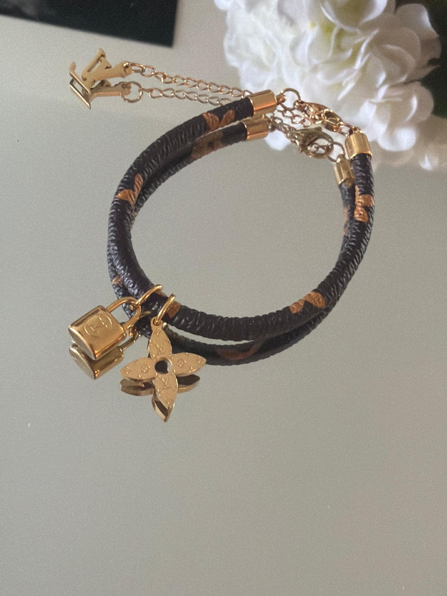 Leather bracelet with charms