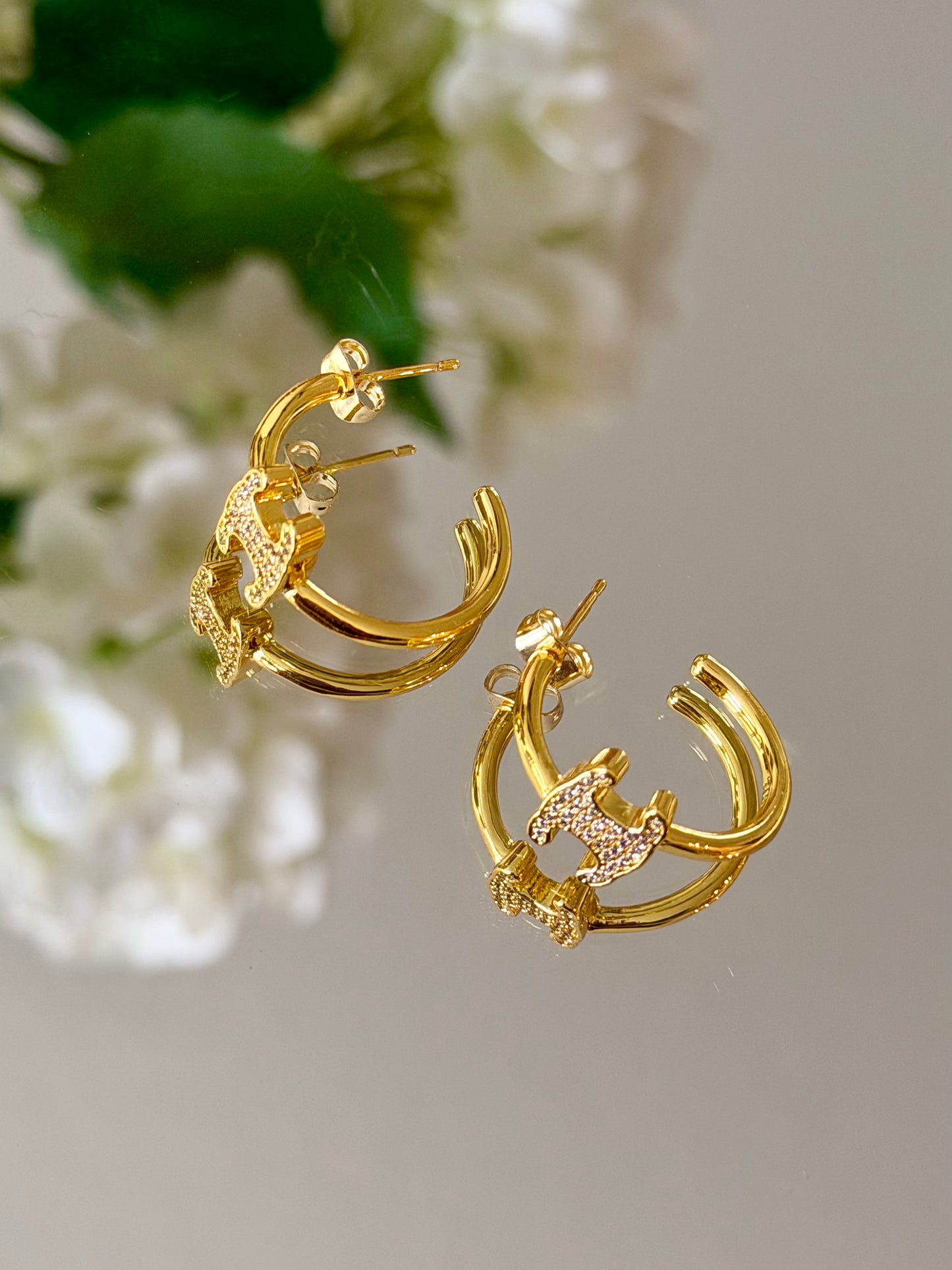Gold Hoops with Stone