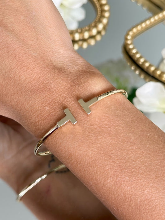 Gold T-Bar Open Cuff Bangle