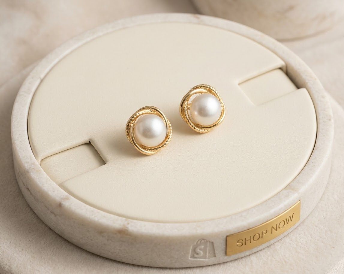 Gold Pearl Twist Stud Earrings