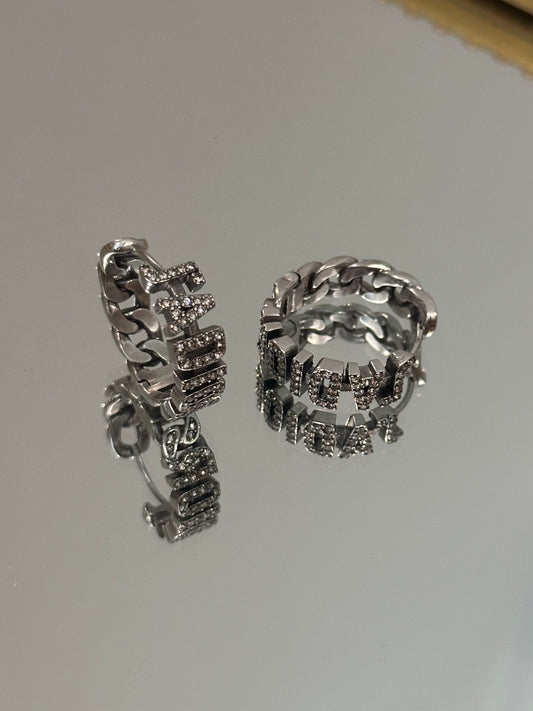 Silver Hoops with Stone