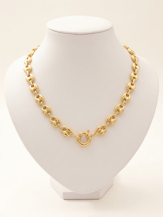 Gold Puffed Anchor Chain Necklace