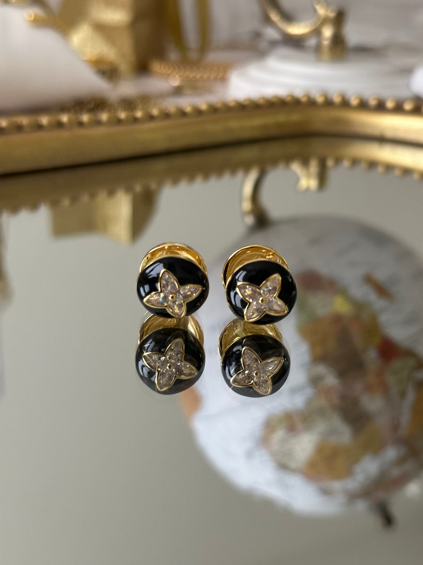 Gold Black Earrings