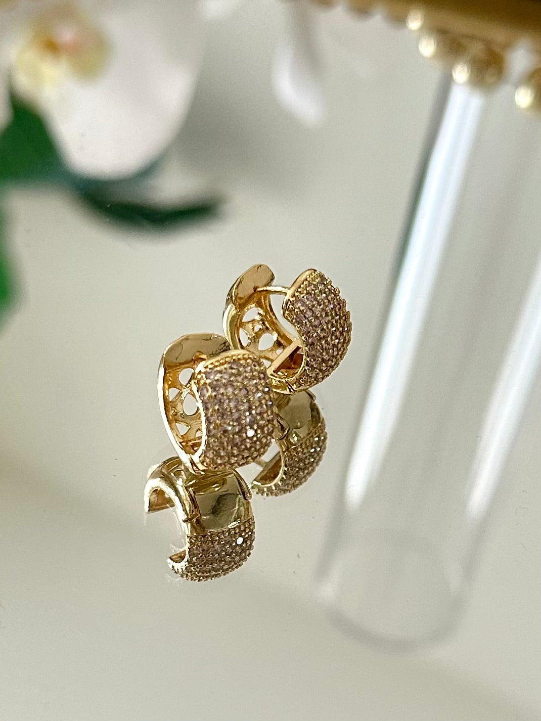 Gold Hoops earrings with stone
