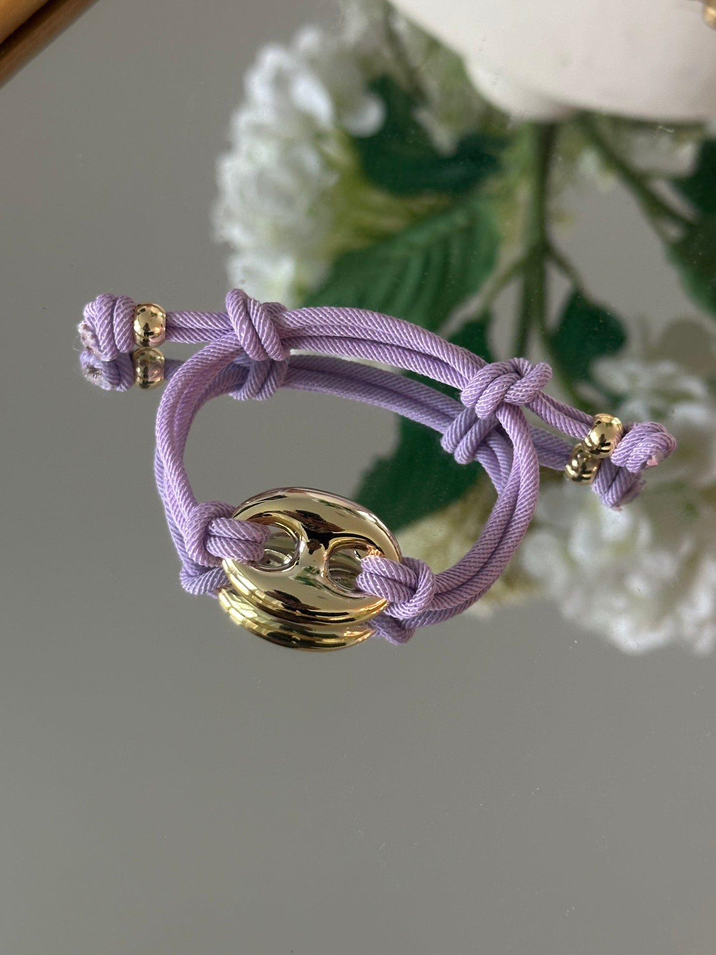 “Adjustable Color Cord Bracelet with Gold Detail”
