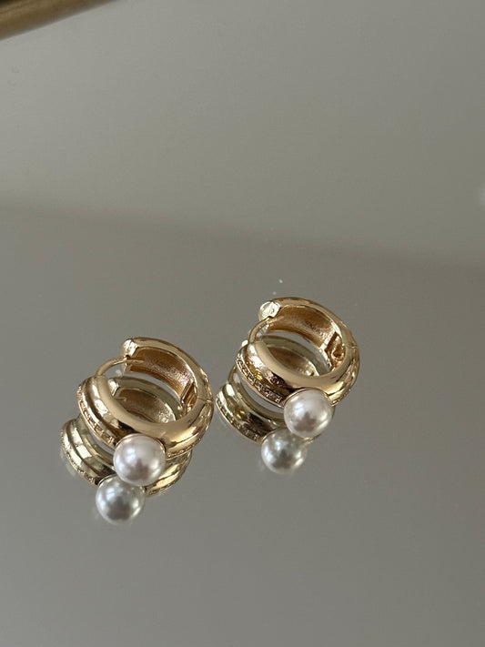 Gold Hoops with pearl