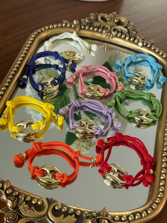 “Adjustable Color Cord Bracelet with Gold Detail”