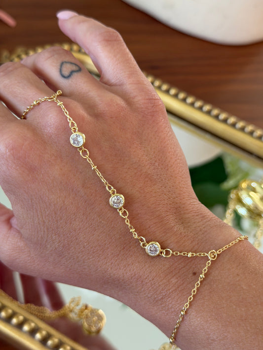 Delicate Gold Bezel Hand Chain”