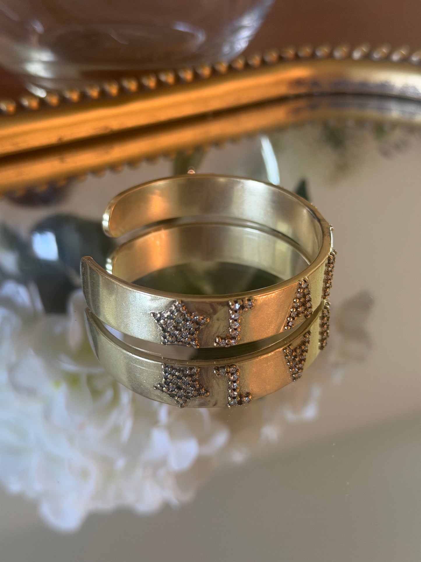 Rigid Gold cuff Bracelet with stone