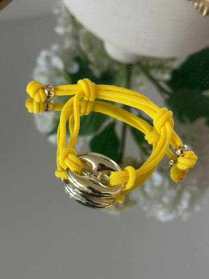 “Adjustable Color Cord Bracelet with Gold Detail”