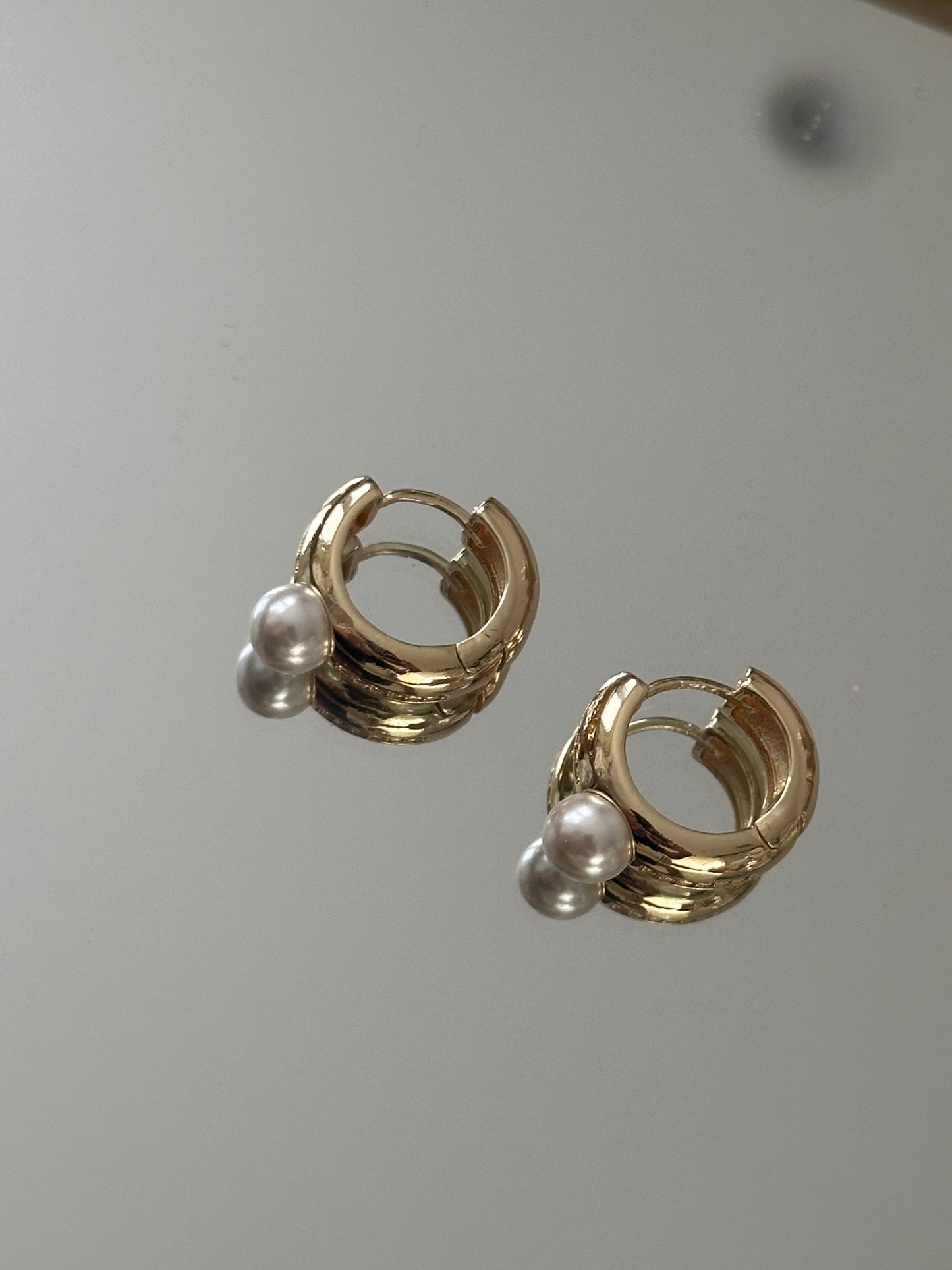 Gold Hoops with pearl