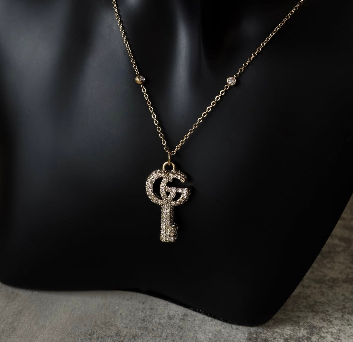 Gold Key Necklace with stone