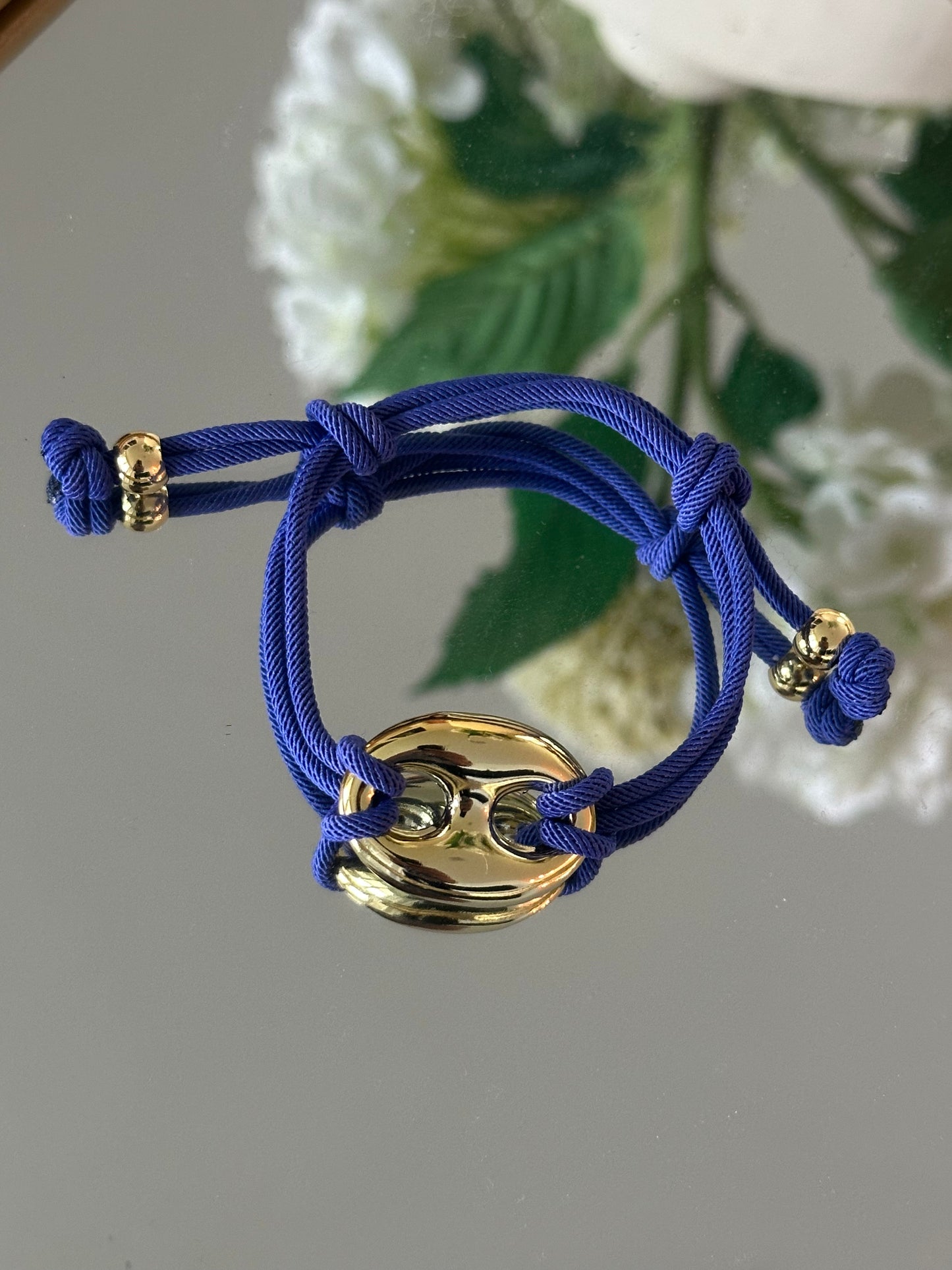 “Adjustable Color Cord Bracelet with Gold Detail”