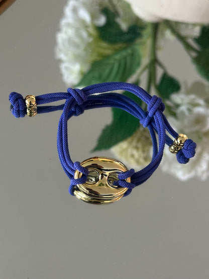 “Adjustable Color Cord Bracelet with Gold Detail”