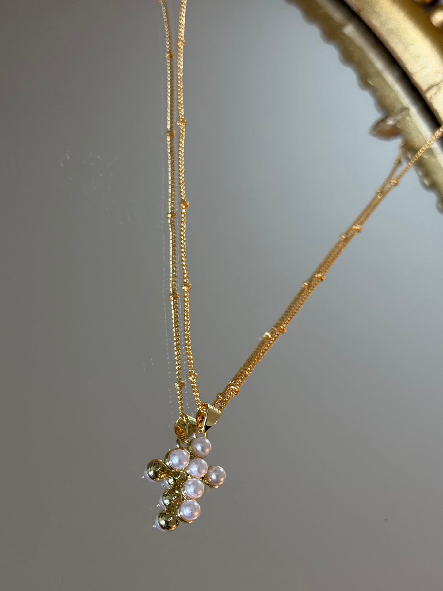 Mini Pearl Cross Necklace