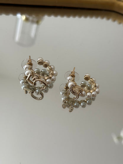 Gold Pearl Hoops