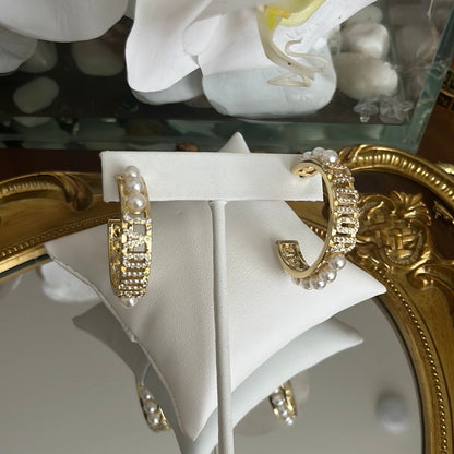 Gold Hoops with Pearl