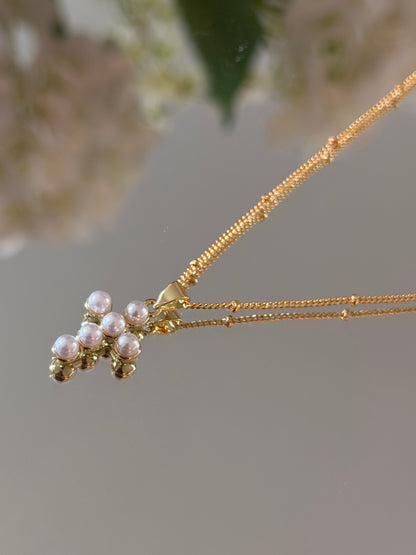 Mini Pearl Cross Necklace