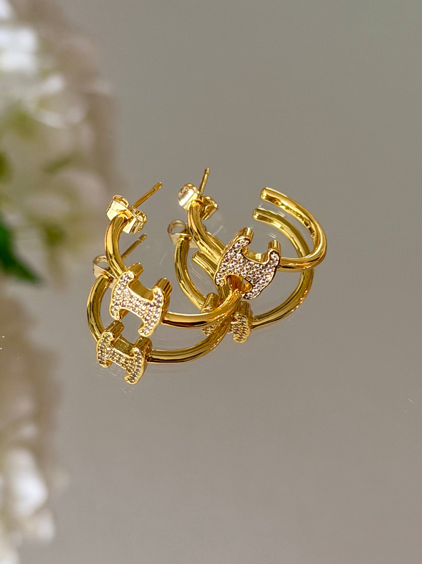 Gold Hoops with Stone