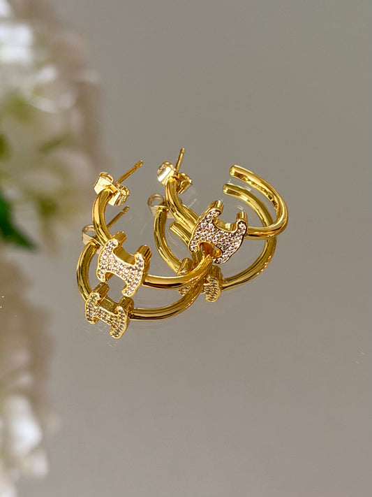 Gold Hoops with Stone