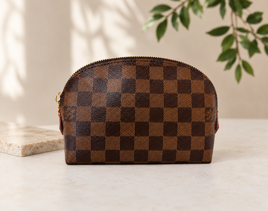Brown Checkered Cosmetic Pouch 🤎