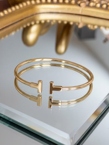 Gold T-Bar Open Cuff Bangle