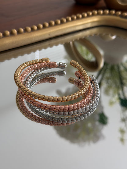 Tri-Tone Beaded Cuff Bracelet Set