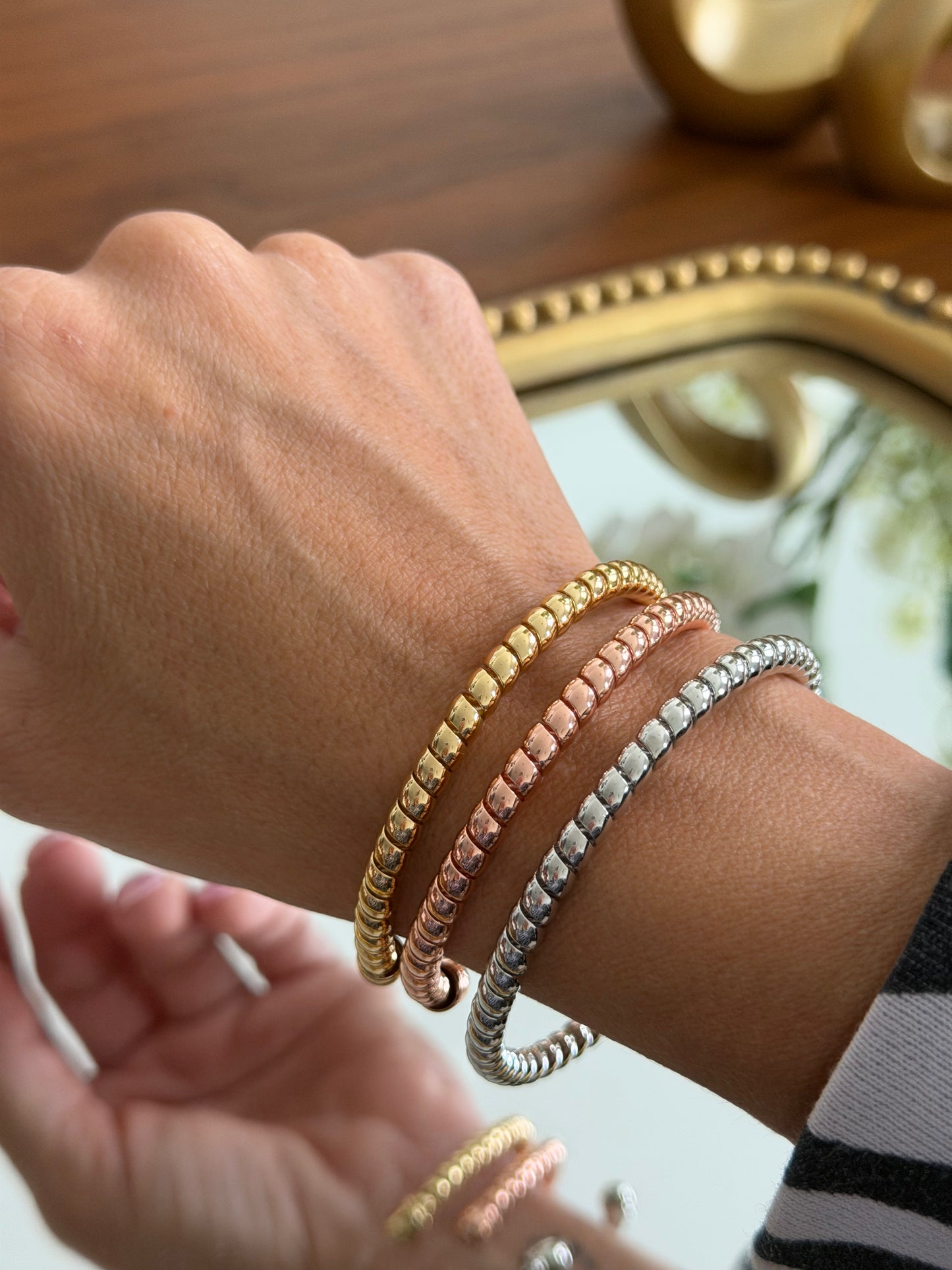 Tri-Tone Beaded Cuff Bracelet Set