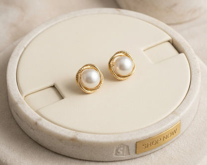 Gold Pearl Twist Stud Earrings