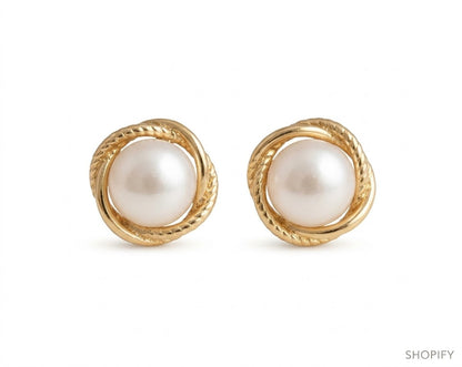 Gold Pearl Twist Stud Earrings