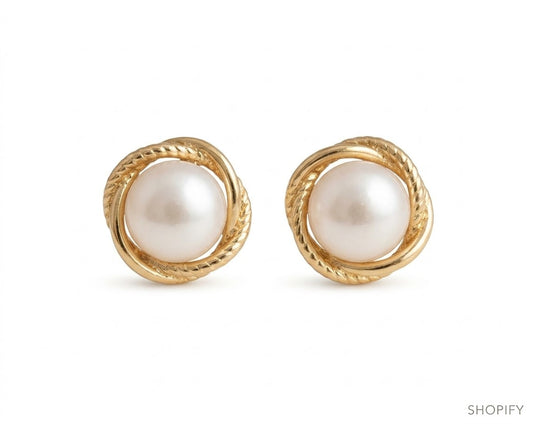 Gold Pearl Twist Stud Earrings