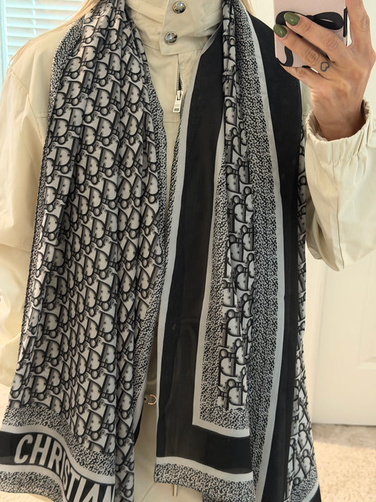 Black & Gray Cashmere Silk Scarf