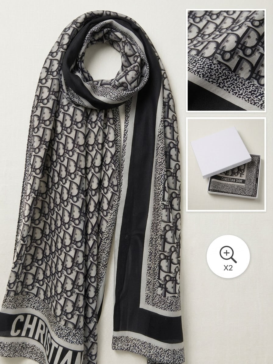 Black & Gray Cashmere Silk Scarf