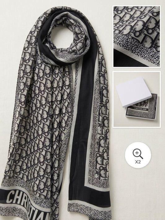 Black & Gray Cashmere Silk Scarf