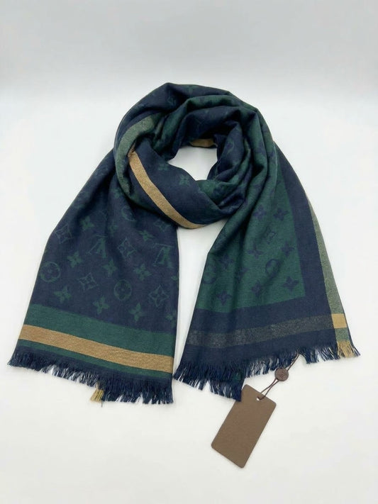 Green, Blue & Gold Cashmere Wool Scarf