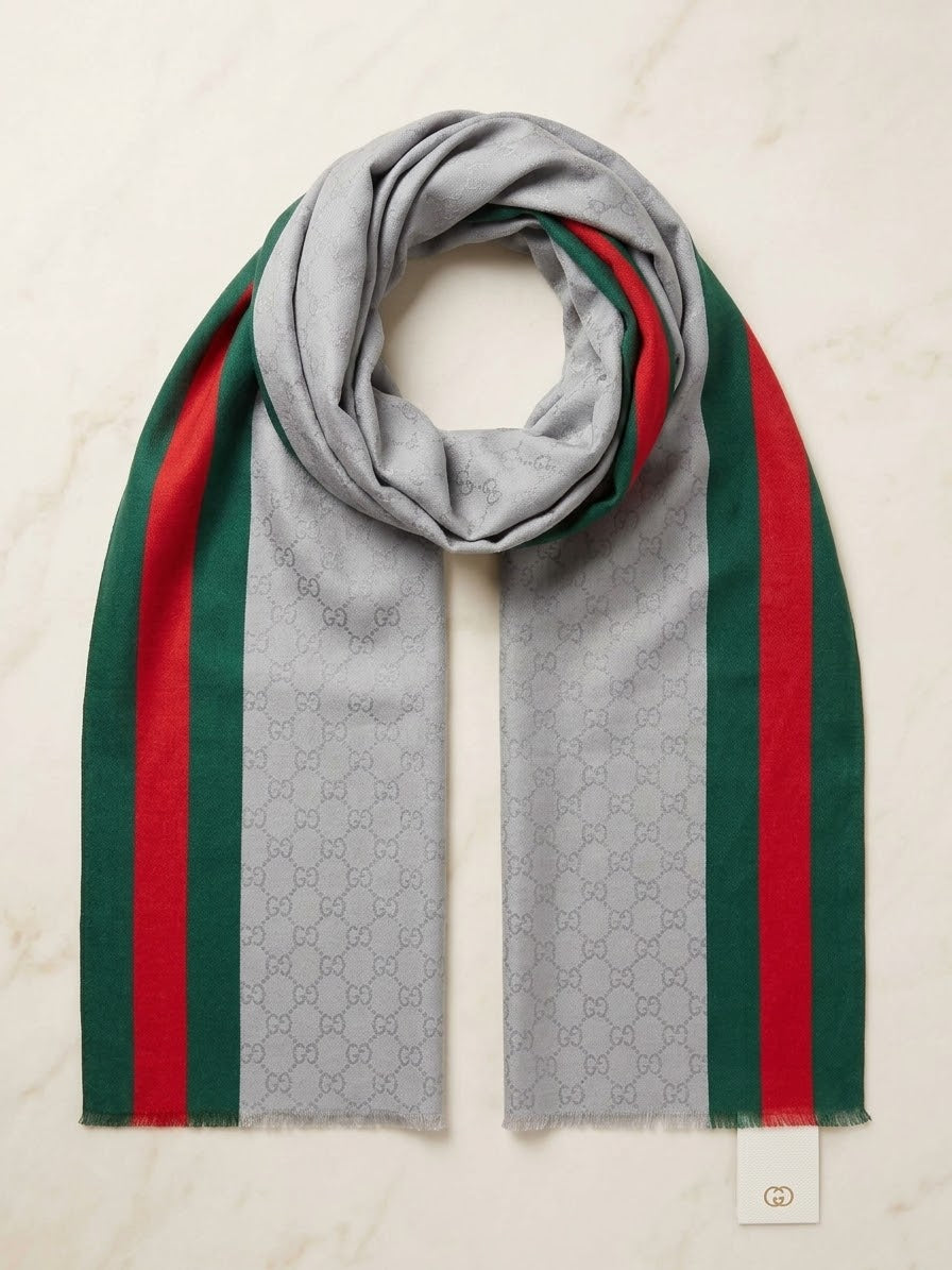 Gray, Green & Red Premium Wool Blend Scarf
