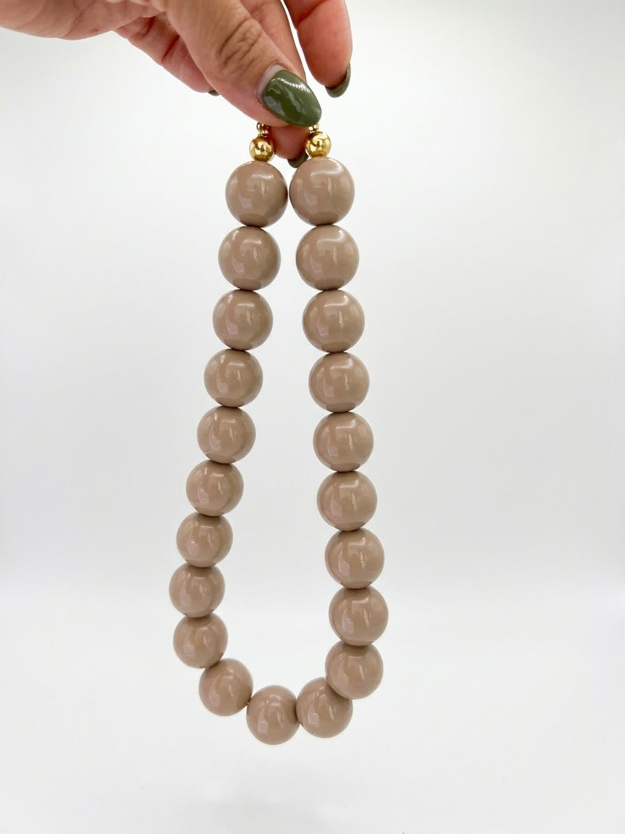 Minimalist Nude / Taupe Beaded Necklace